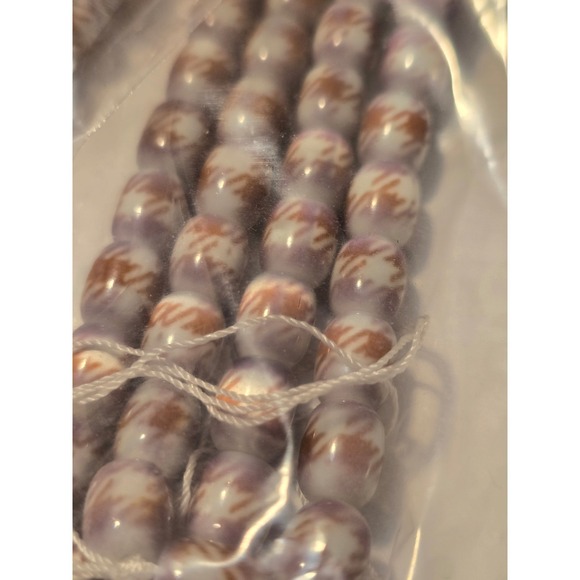 5 Glass Bead Strands Purple White Brown Patterned Oval Beads Jewelry Lot #206 - Picture 3 of 4